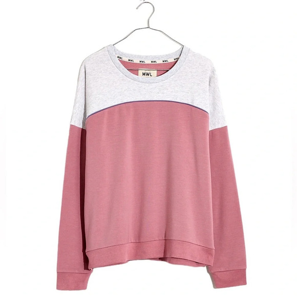 Madewell MWL Superbrushed Mauve Gray Colorblock Easygoing Sweatshirt Size L - Picture 1 of 15